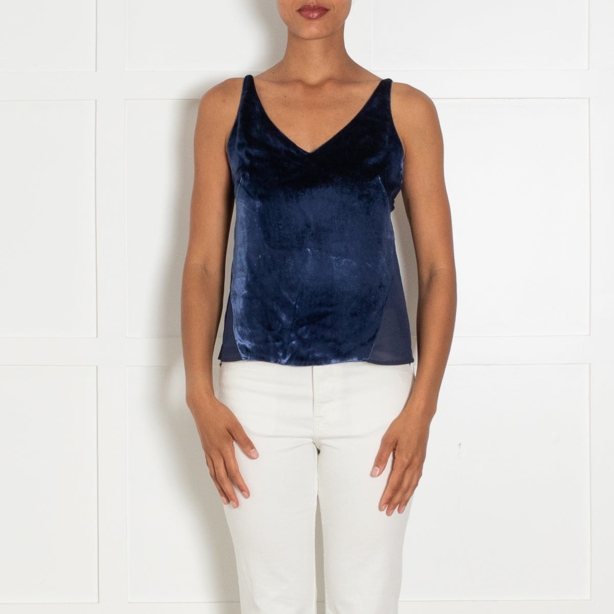 J Brand Navy Velvet  And Mesh Camisole Top
