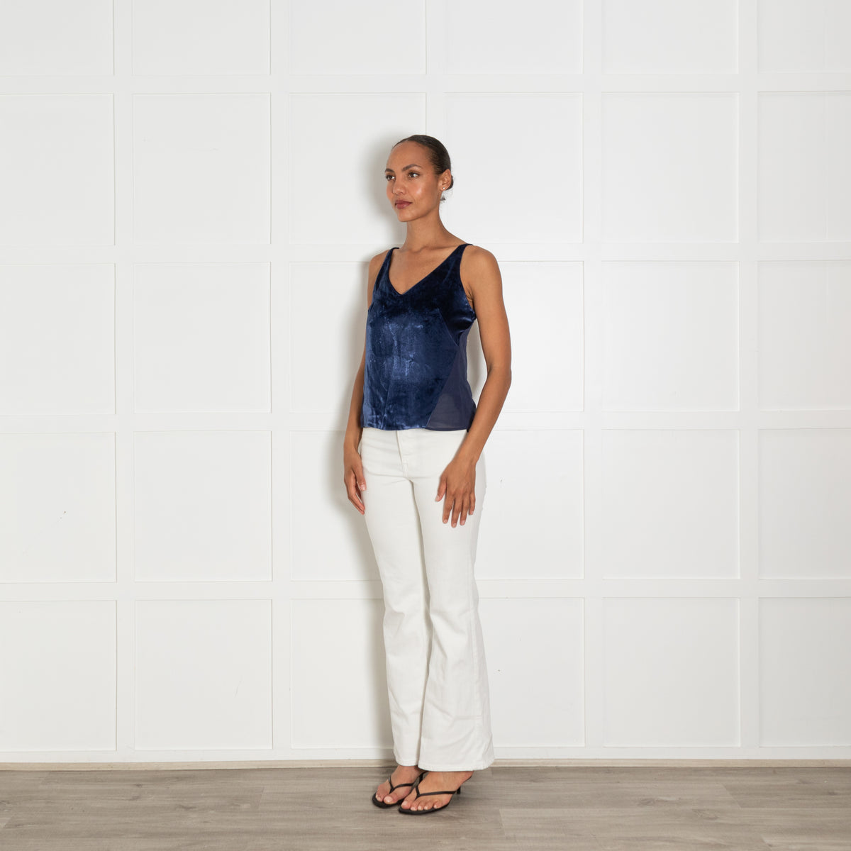 J Brand Navy Velvet  And Mesh Camisole Top