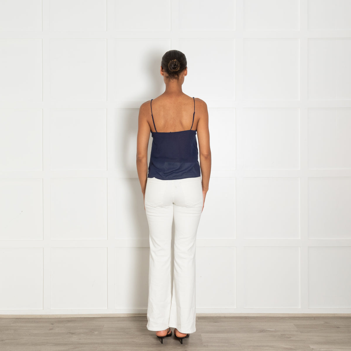 J Brand Navy Velvet  And Mesh Camisole Top