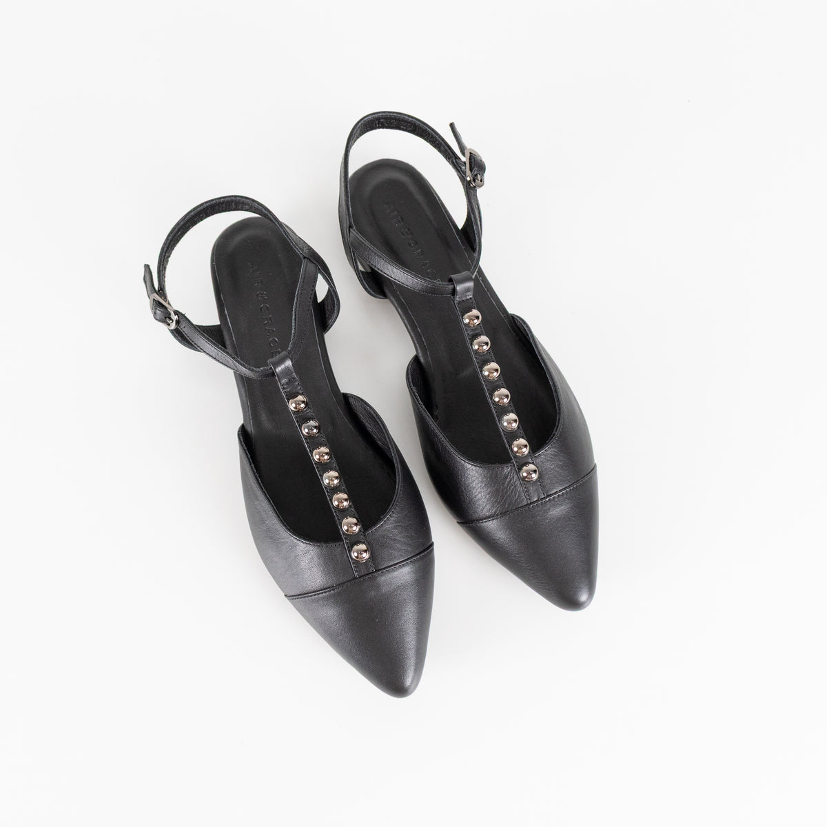Air & Grace Black Anais Pointed T Stud Flats