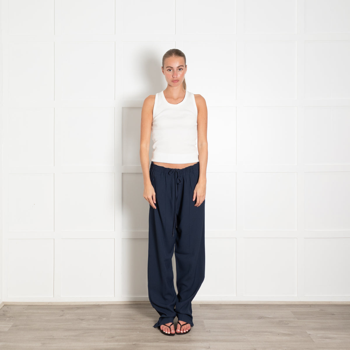 Chloe Blue Elasticated Waist Straight Leg Trousers