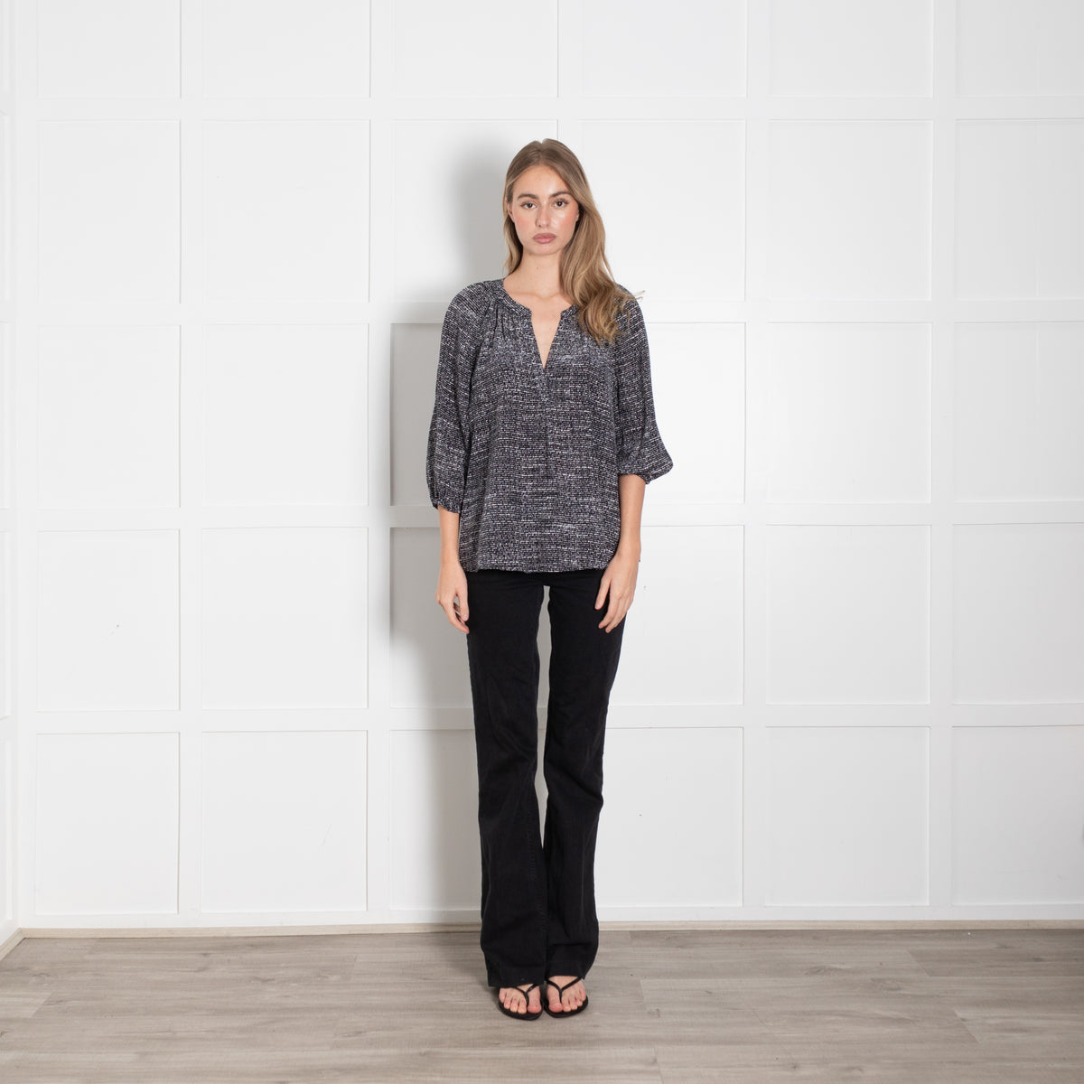 Joie Black Check Silk Blouse