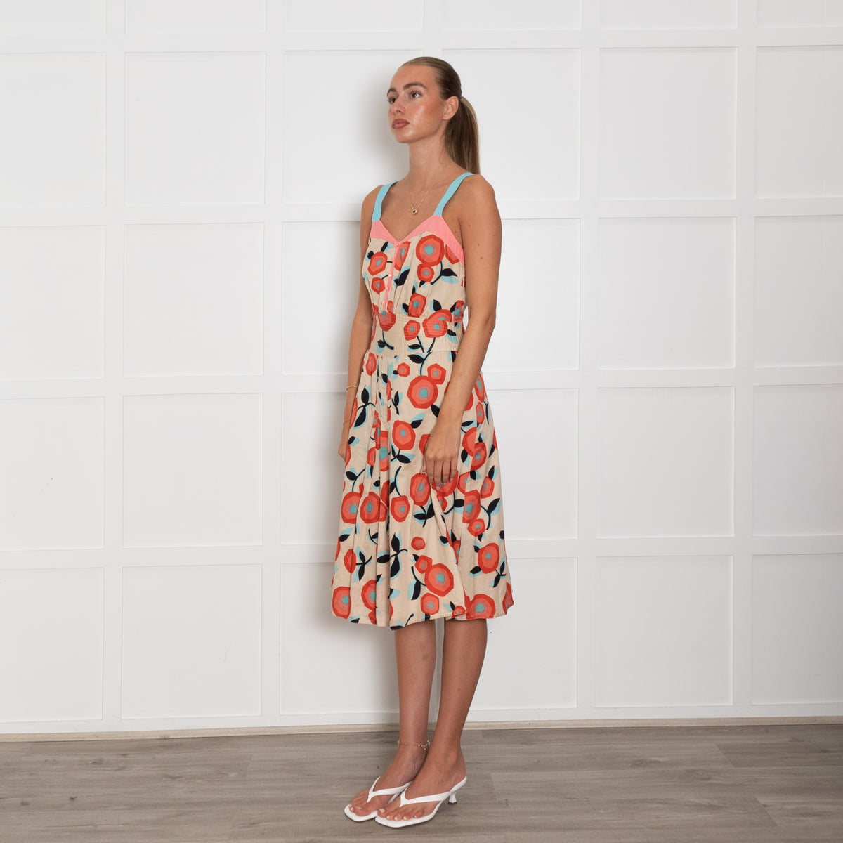 Marc By Marc Jacobs Beige Orange Cotton Sleeveless Dress