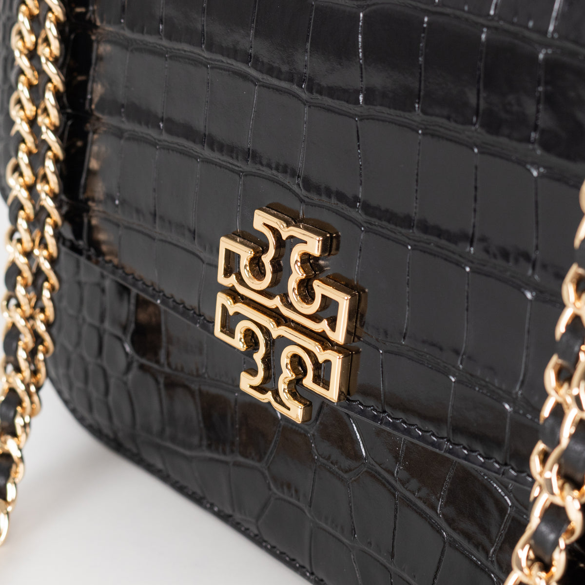 Tory Burch Black Moc Croc Embossed Eleanor Crossbody Bag
