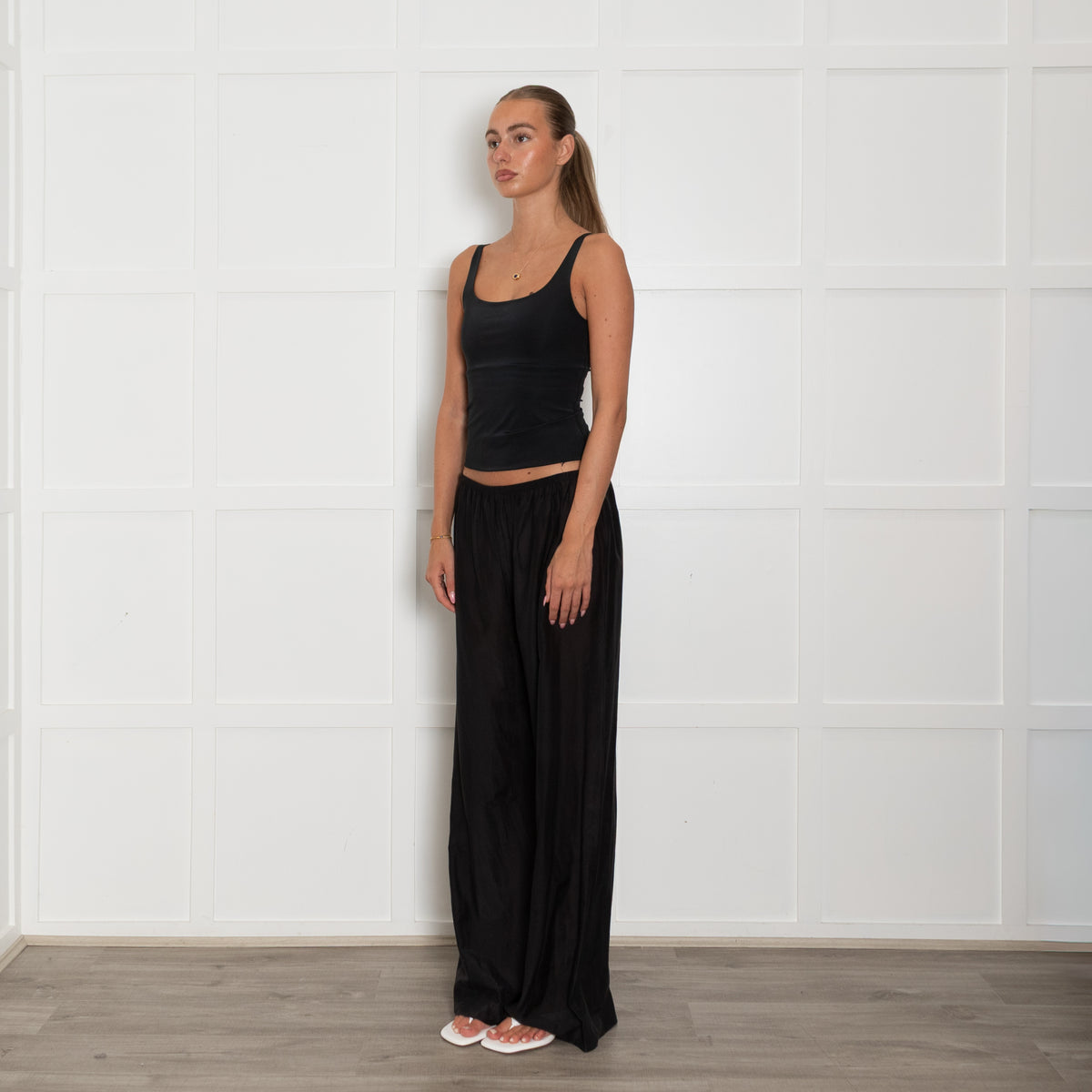 The Row Black Fine Cotton Silk Blend Sheer Trousers