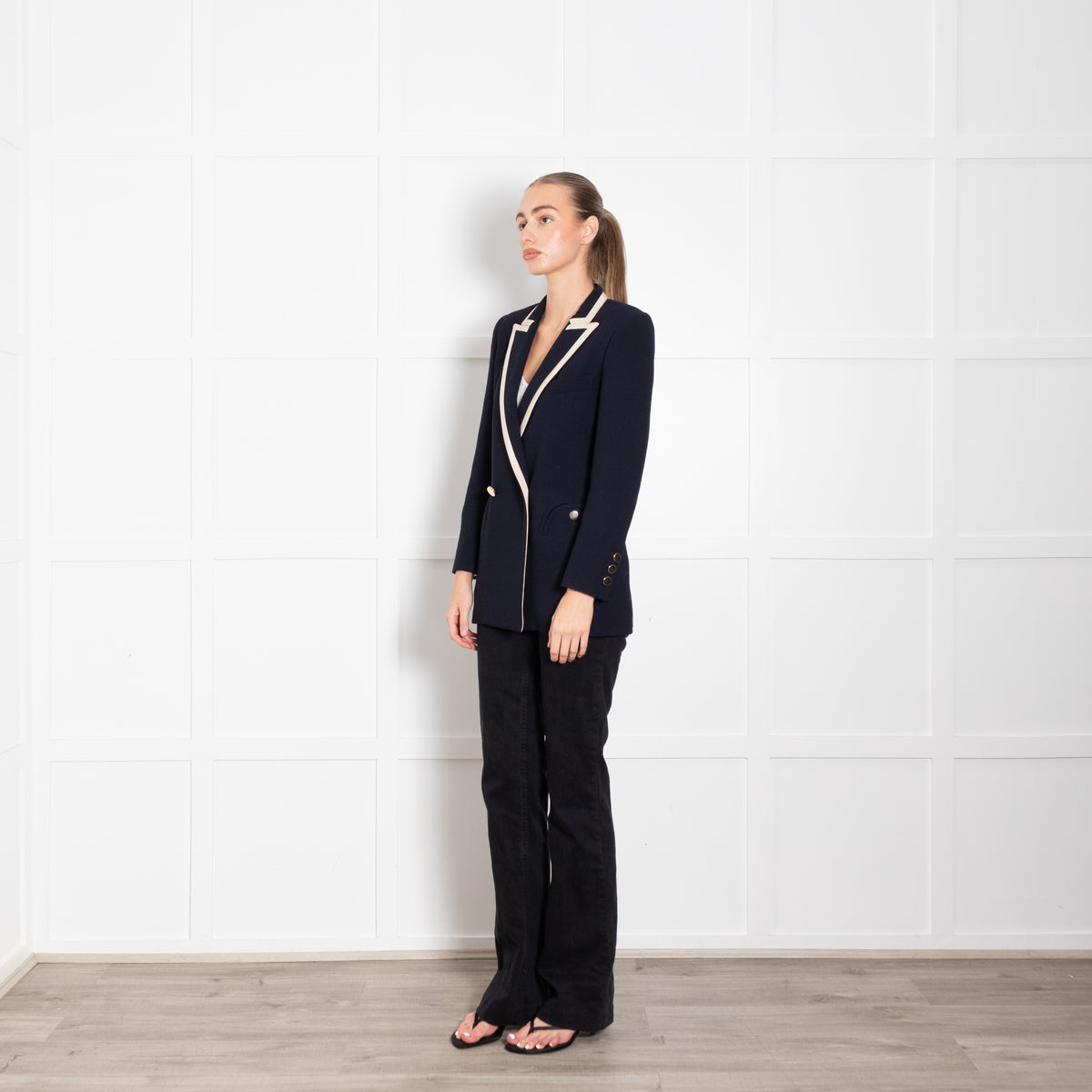 Blaze Milano Navy Everyday Wool Blazer with Cream Silk Trim