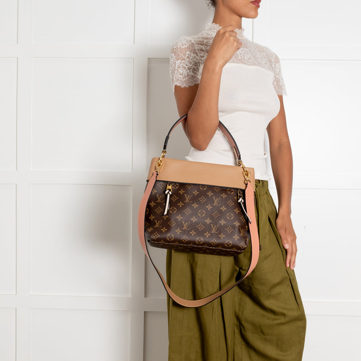 Louis Vuitton Pink Brown Coated Canvas Leather Tuileries Hobo Bag