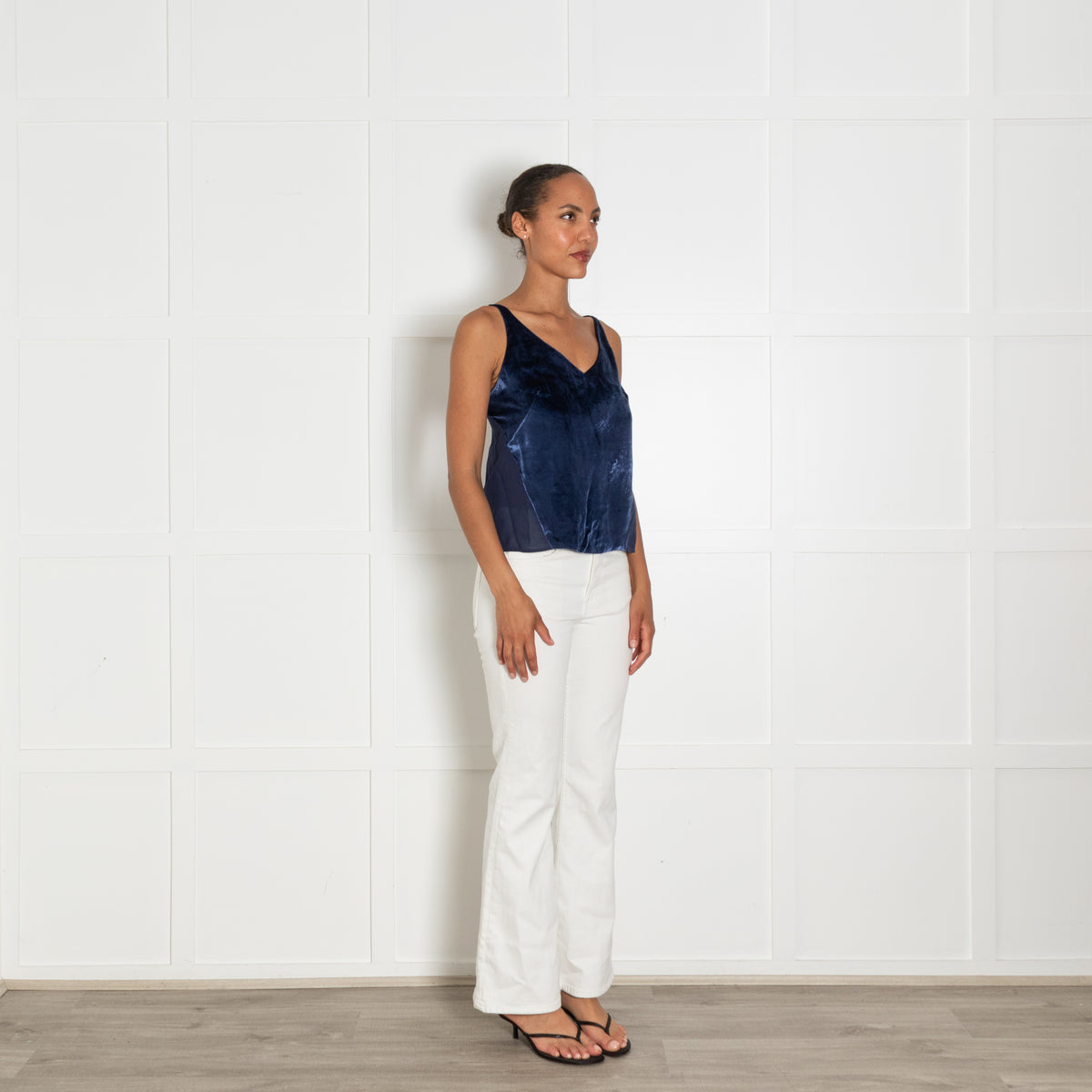 J Brand Navy Velvet  And Mesh Camisole Top