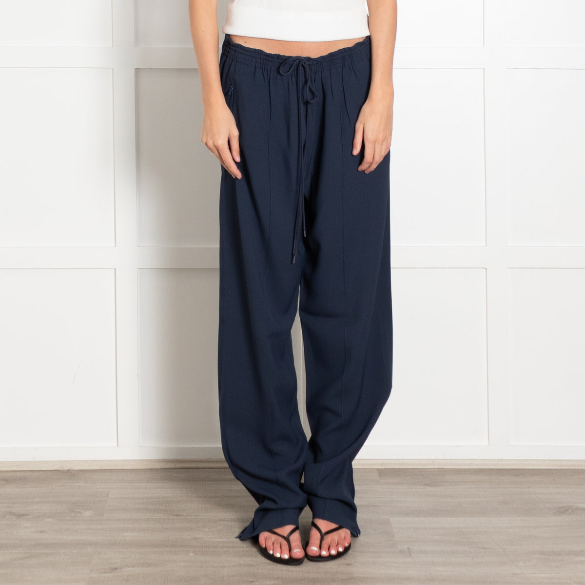 Chloe Blue Elasticated Waist Straight Leg Trousers
