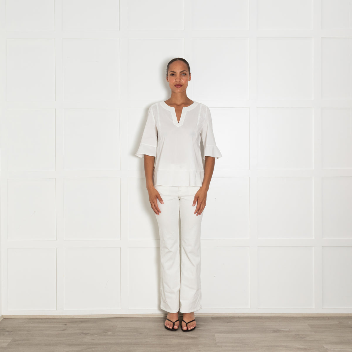 Strenesse White  V Front Cotton Top With Side Zip