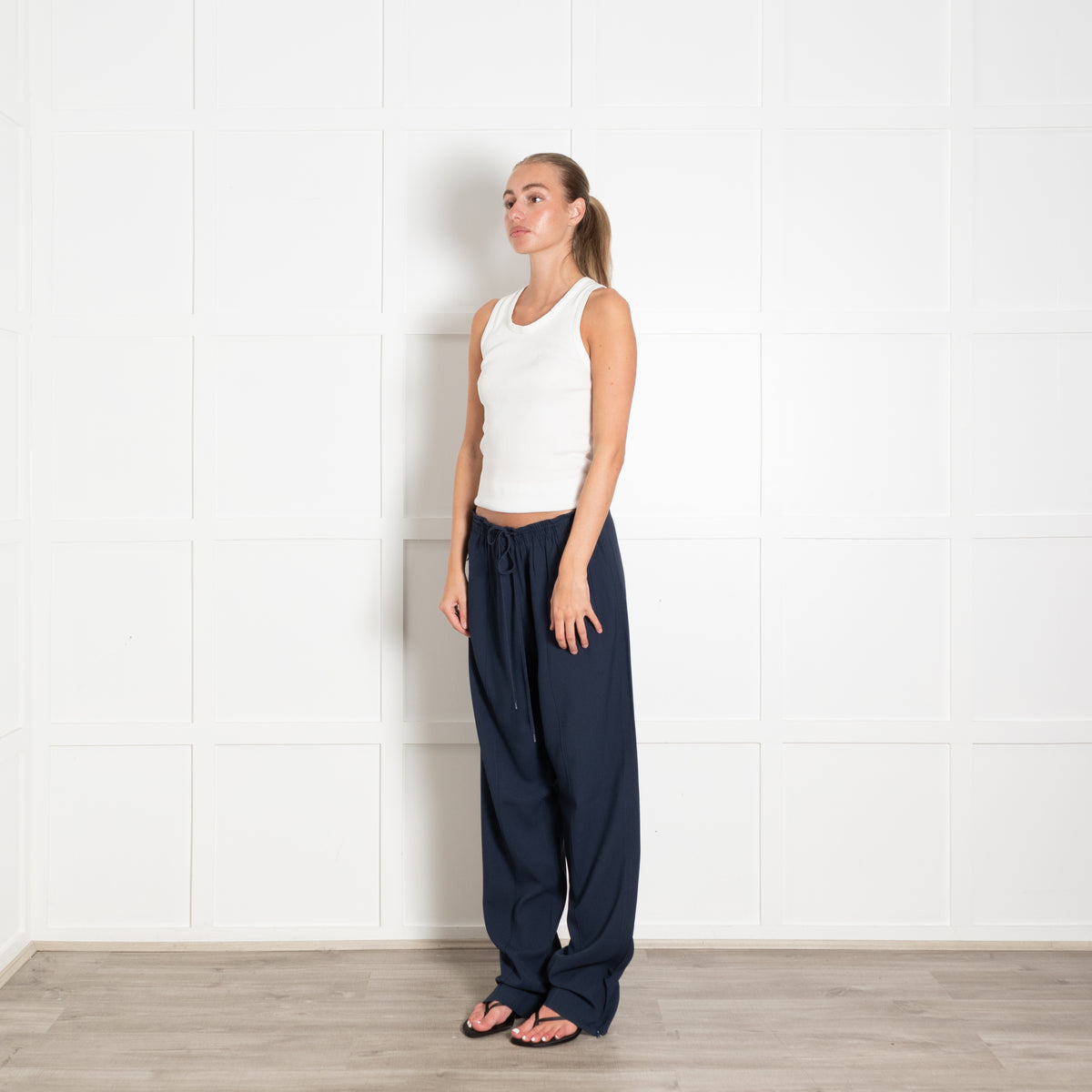 Chloe Blue Elasticated Waist Straight Leg Trousers