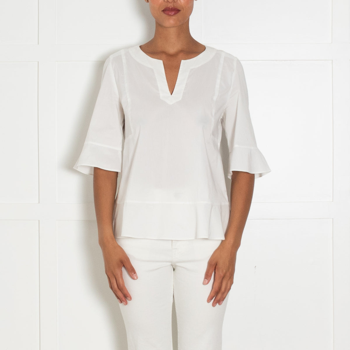 Strenesse White  V Front Cotton Top With Side Zip