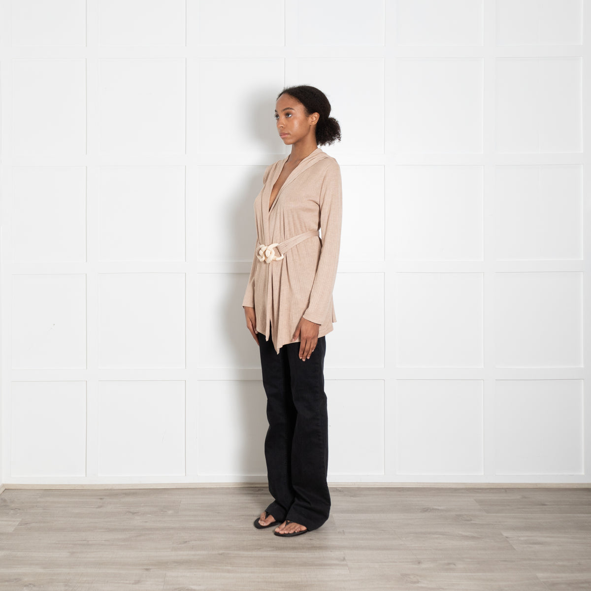 Max Mara Beige Silk Cream Perspex Not Belt Hooded Cardigan