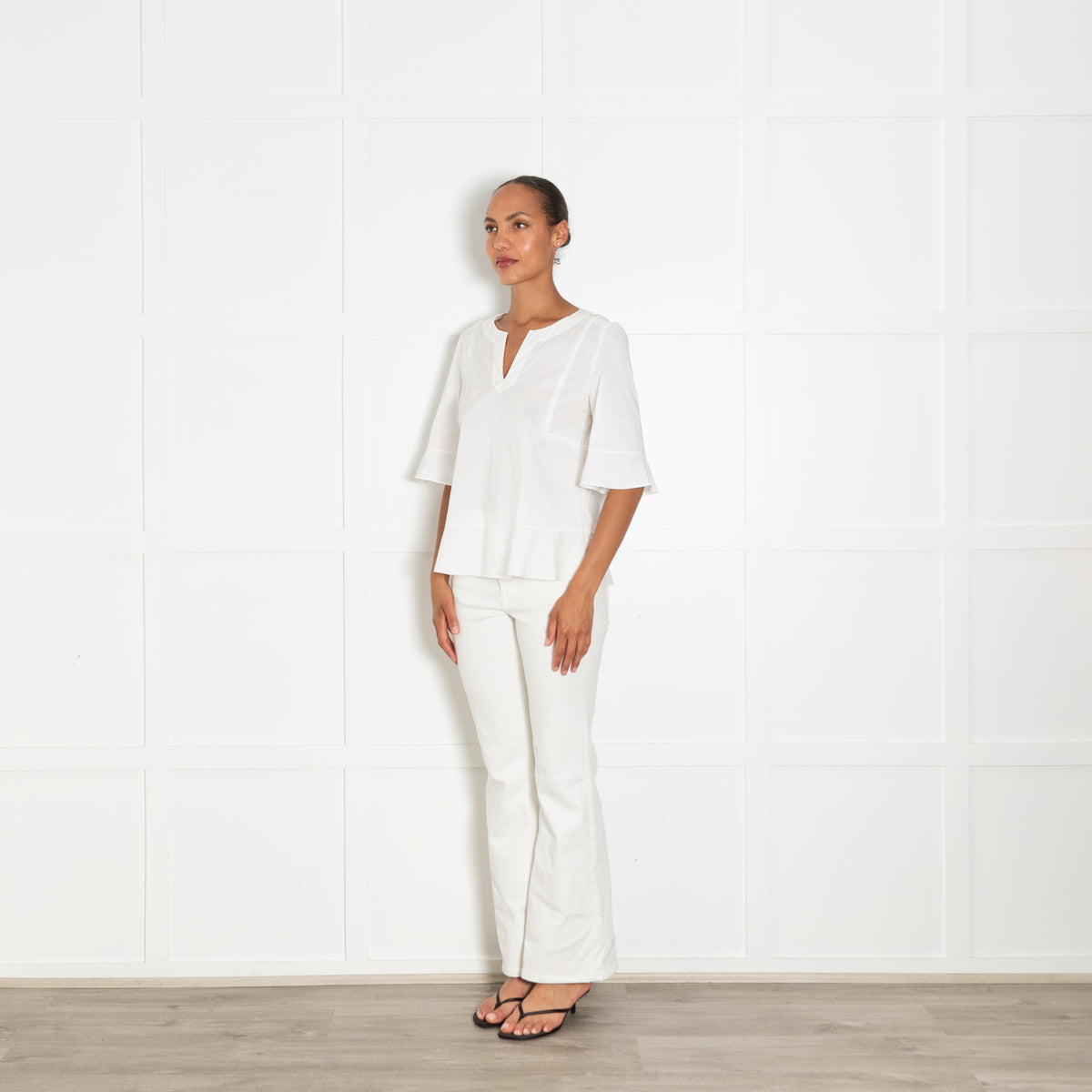 Strenesse White  V Front Cotton Top With Side Zip