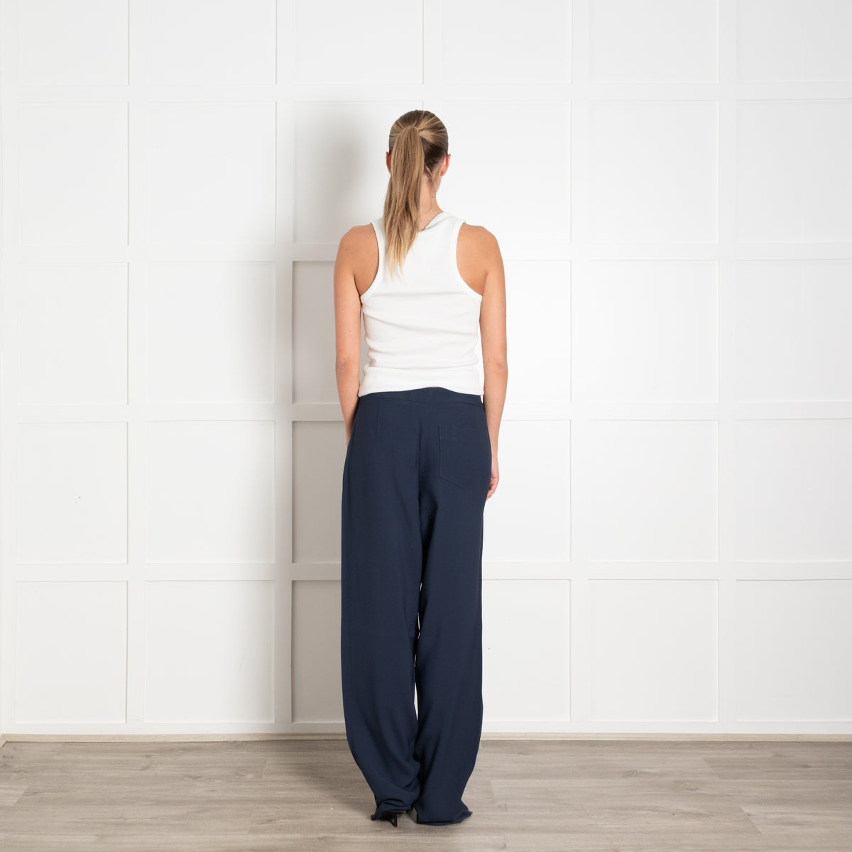 Chloe Blue Elasticated Waist Straight Leg Trousers