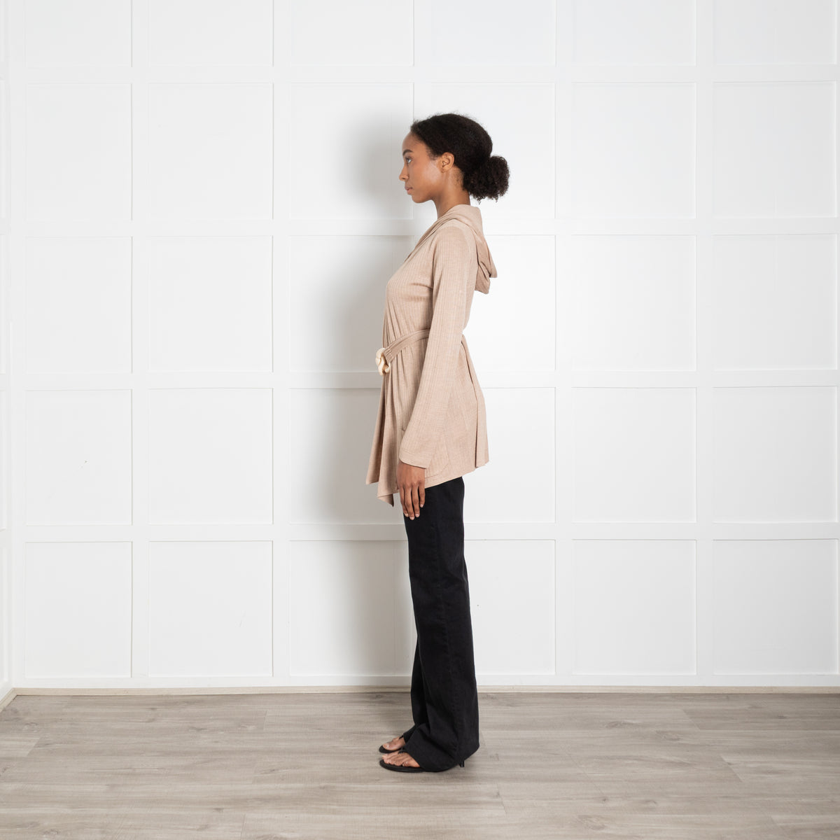 Max Mara Beige Silk Cream Perspex Not Belt Hooded Cardigan