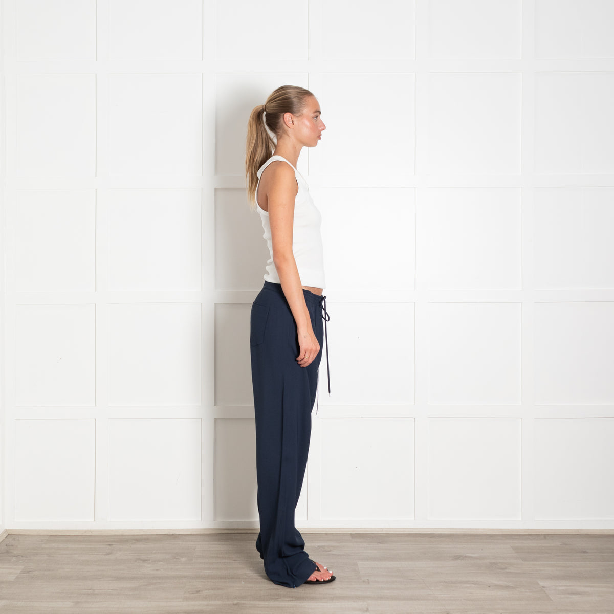 Chloe Blue Elasticated Waist Straight Leg Trousers