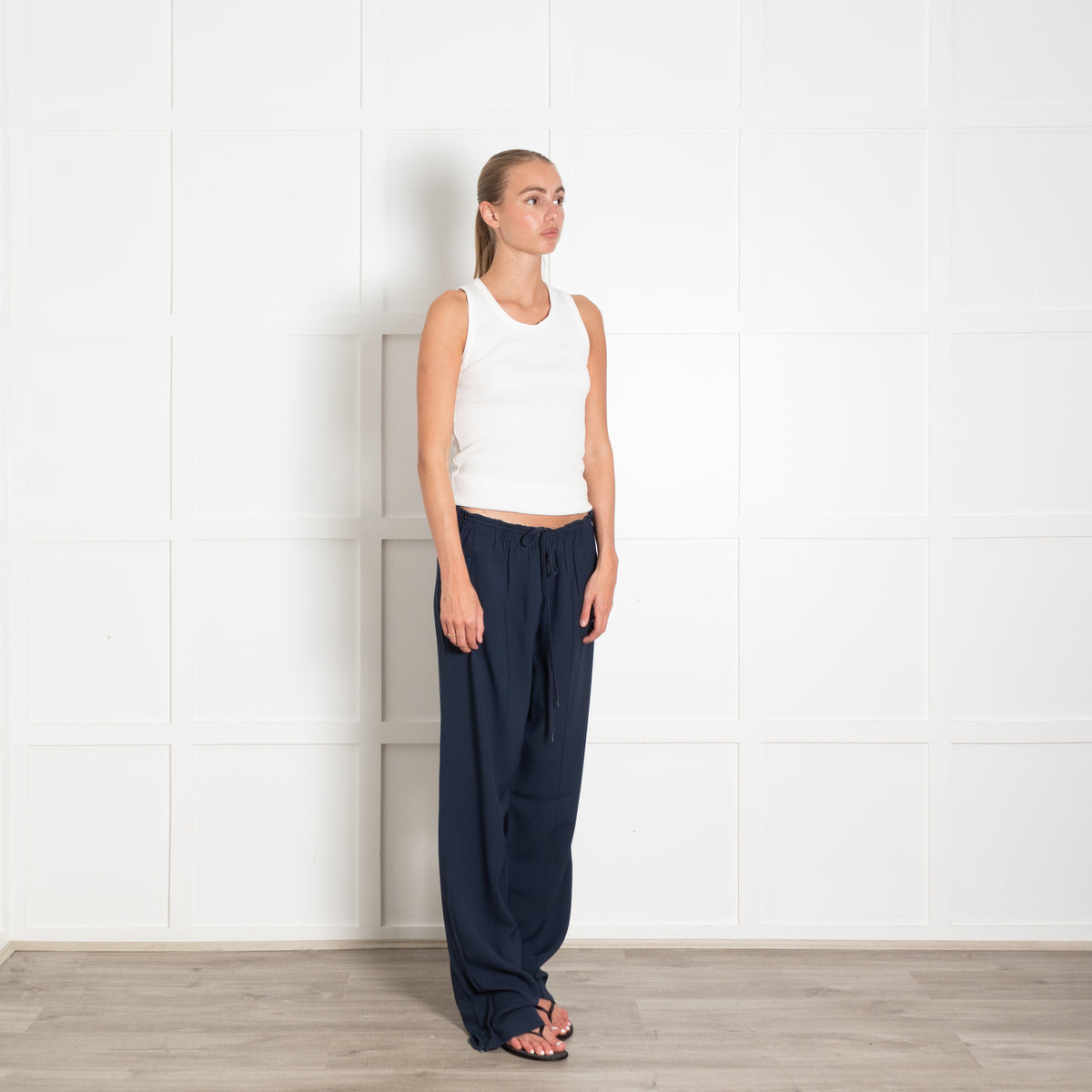 Chloe Blue Elasticated Waist Straight Leg Trousers