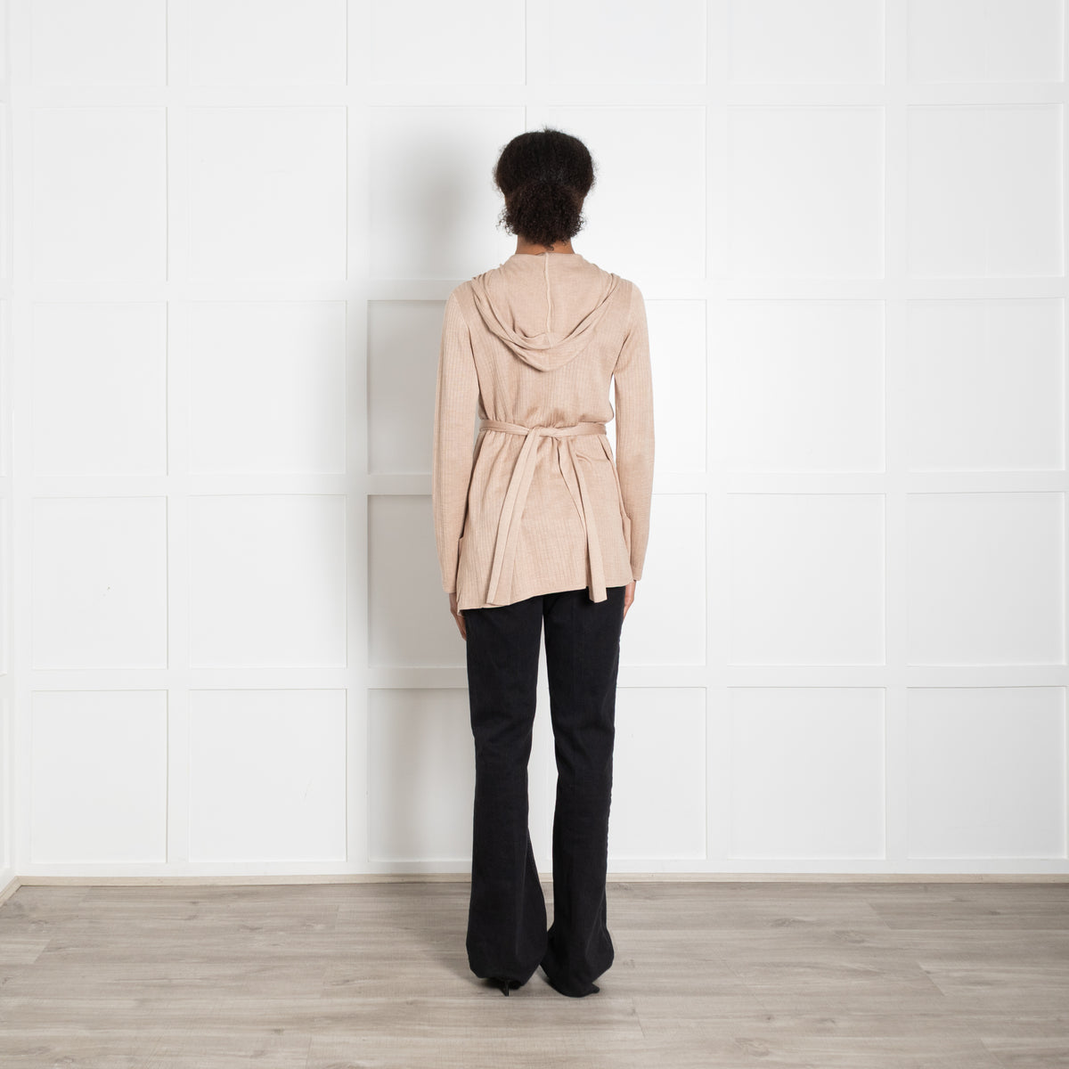 Max Mara Beige Silk Cream Perspex Not Belt Hooded Cardigan