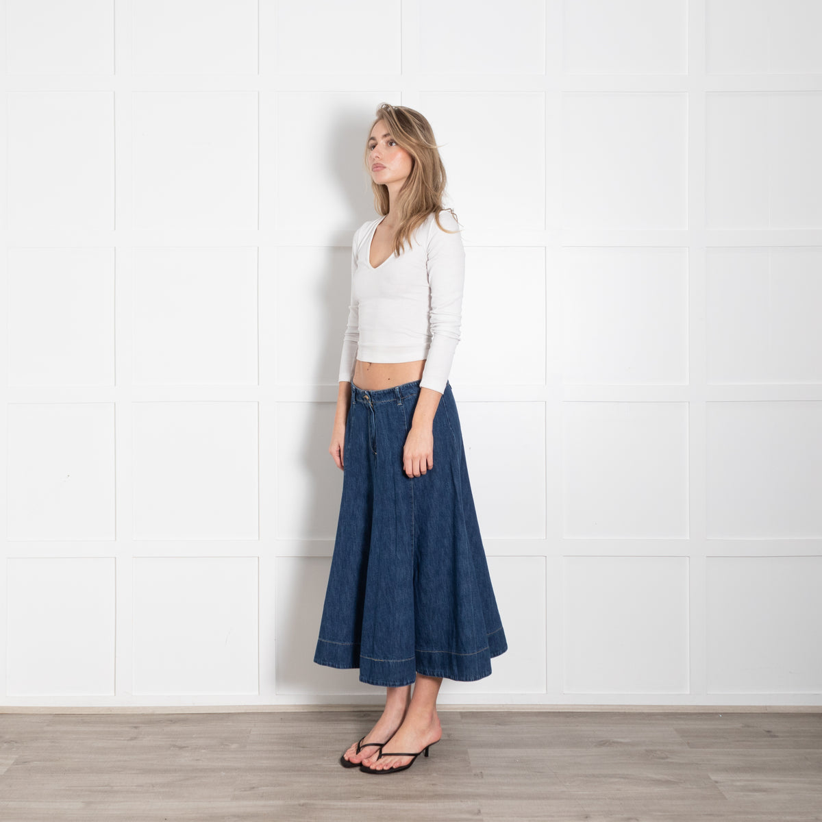 Project AJ 117 Blue Denim A-Line Midi Skirt