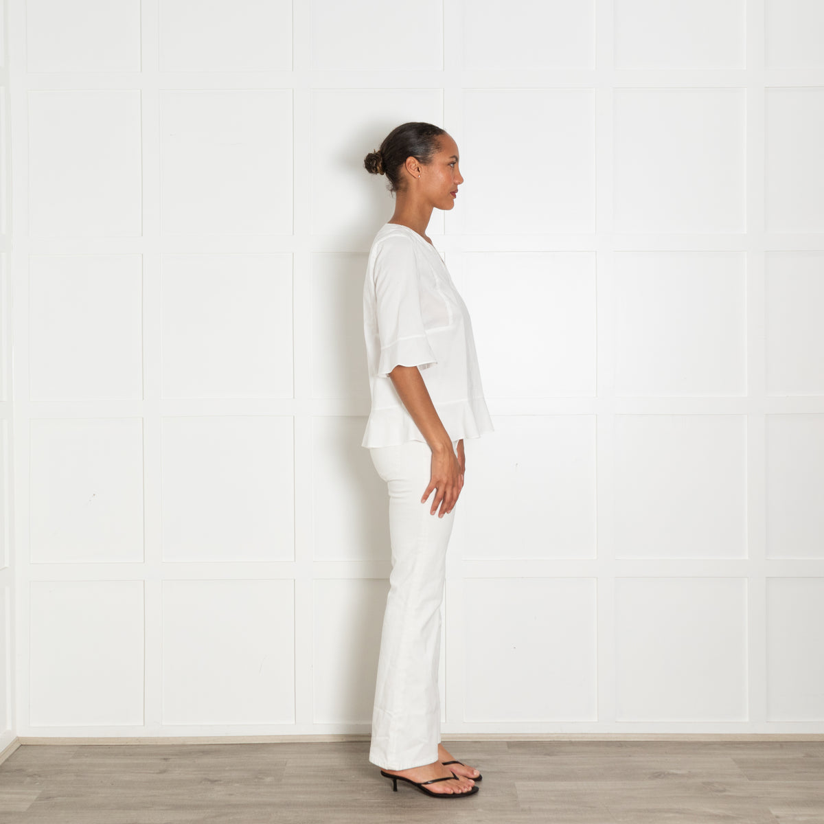 Strenesse White  V Front Cotton Top With Side Zip