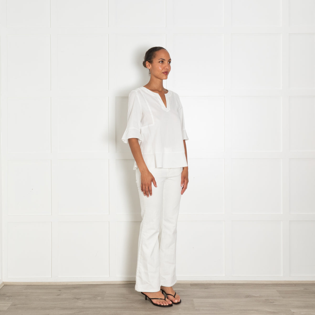 Strenesse White  V Front Cotton Top With Side Zip