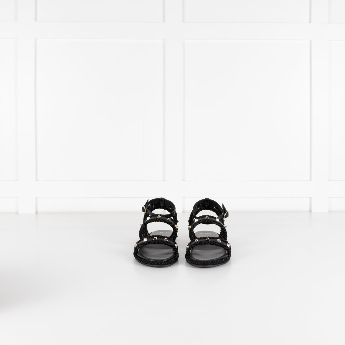 Valentino Garavani Black Rockstud Torchon Leather Sandals