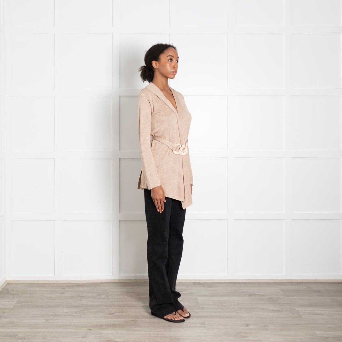 Max Mara Beige Silk Cream Perspex Not Belt Hooded Cardigan