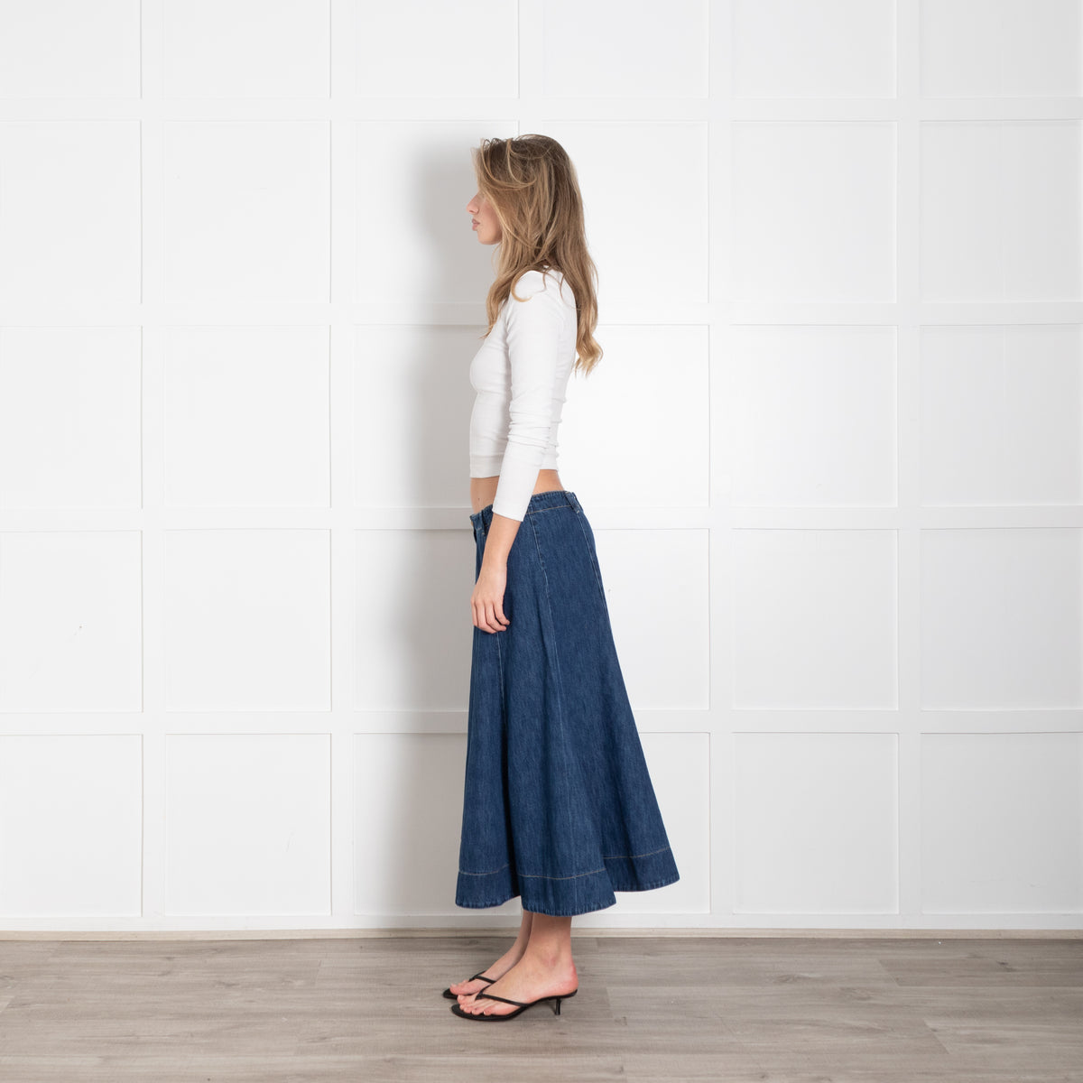 Project AJ 117 Blue Denim A-Line Midi Skirt