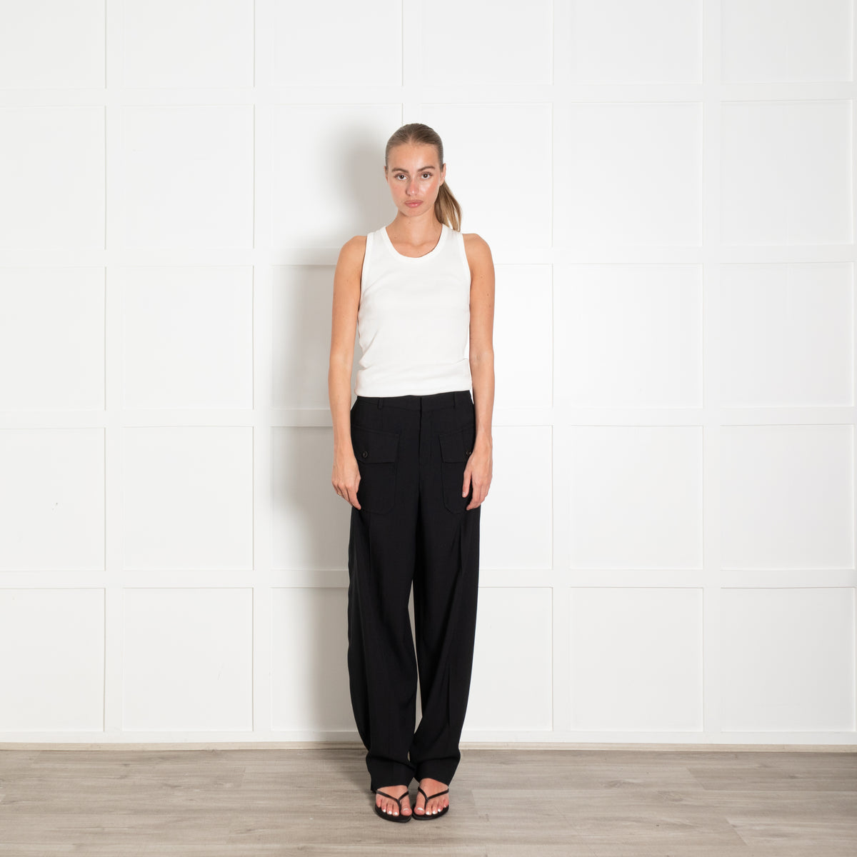 Chloe Black Patch Pocket Silk Mix Adjustable Ankle Trousers