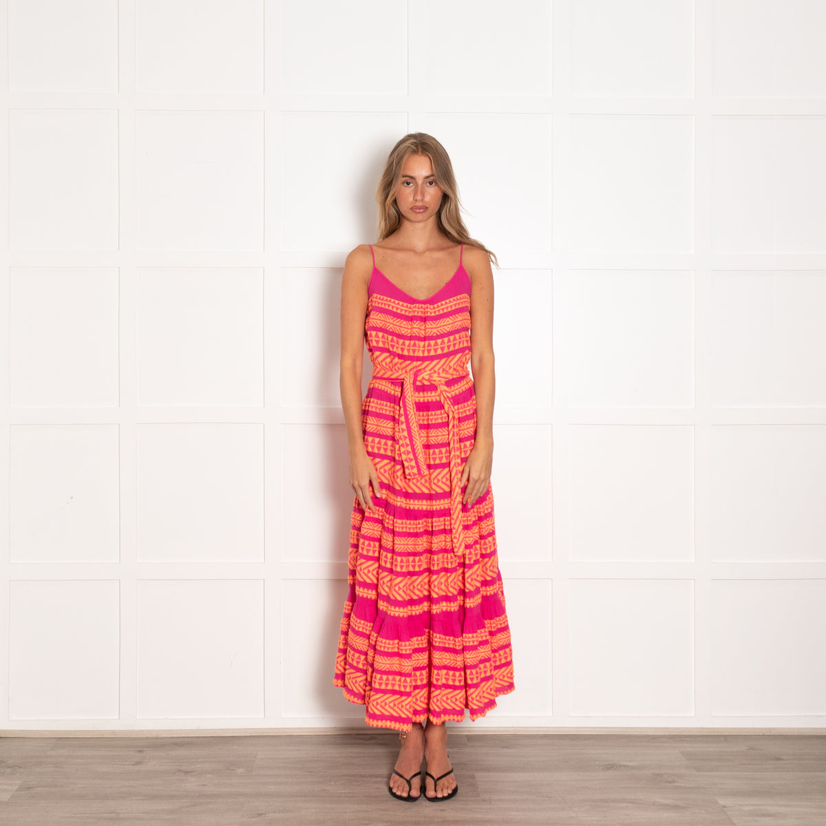 Devotion Twins Pink and Orange Embroidered Maxi Dress