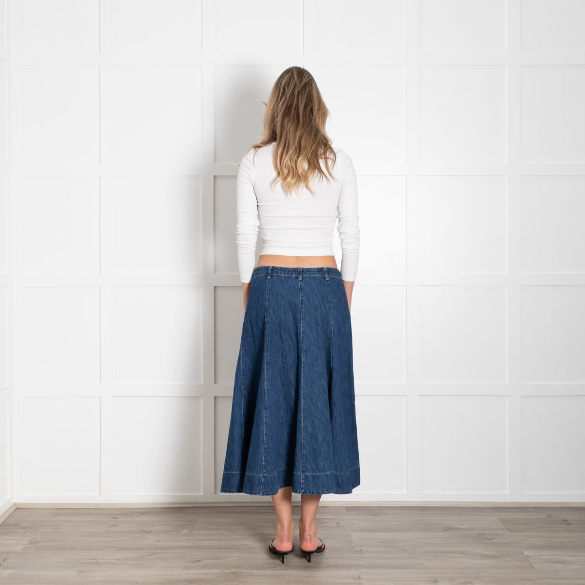 Project AJ 117 Blue Denim A-Line Midi Skirt