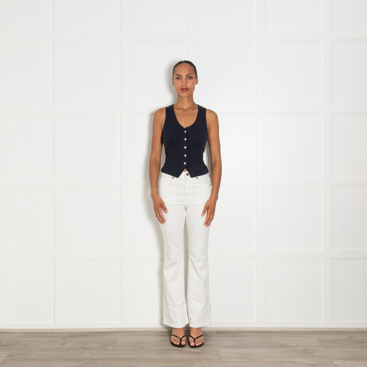 Veronica Beard Navy Sleeveless Tailored Waistcoat Top