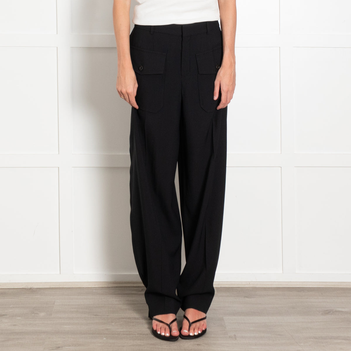 Chloe Black Patch Pocket Silk Mix Adjustable Ankle Trousers