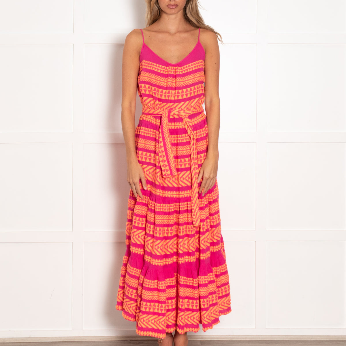 Devotion Twins Pink and Orange Embroidered Maxi Dress