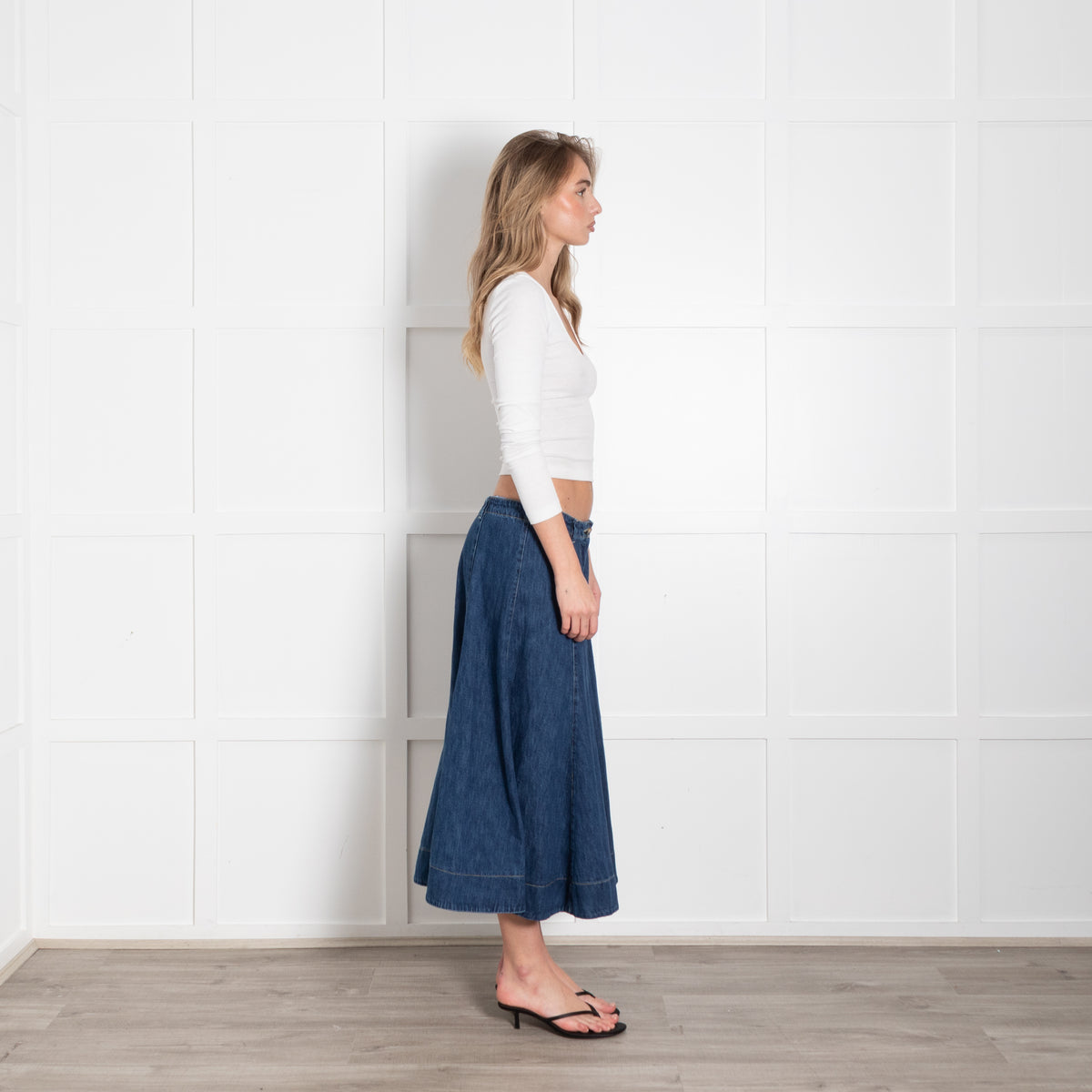 Project AJ 117 Blue Denim A-Line Midi Skirt
