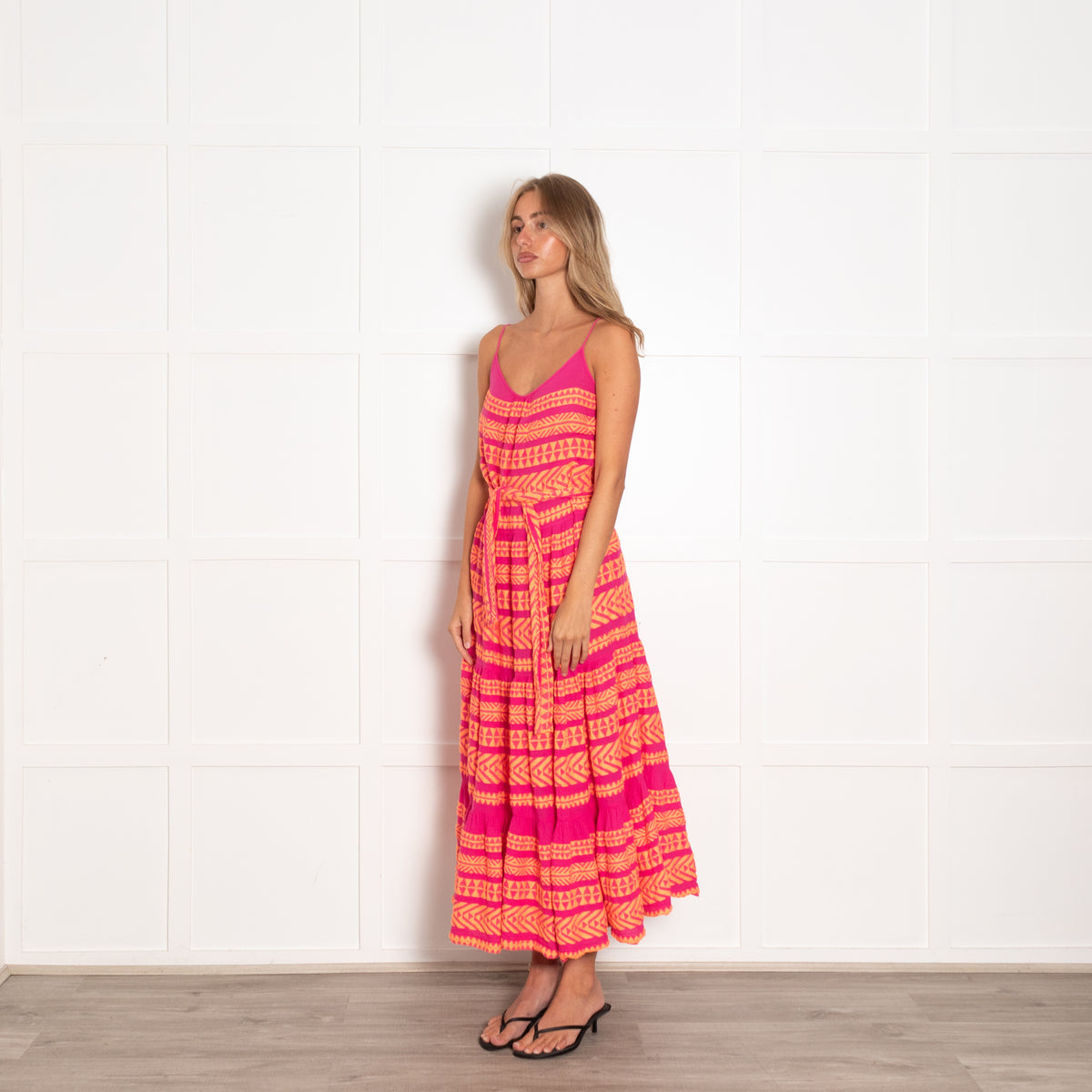 Devotion Twins Pink and Orange Embroidered Maxi Dress