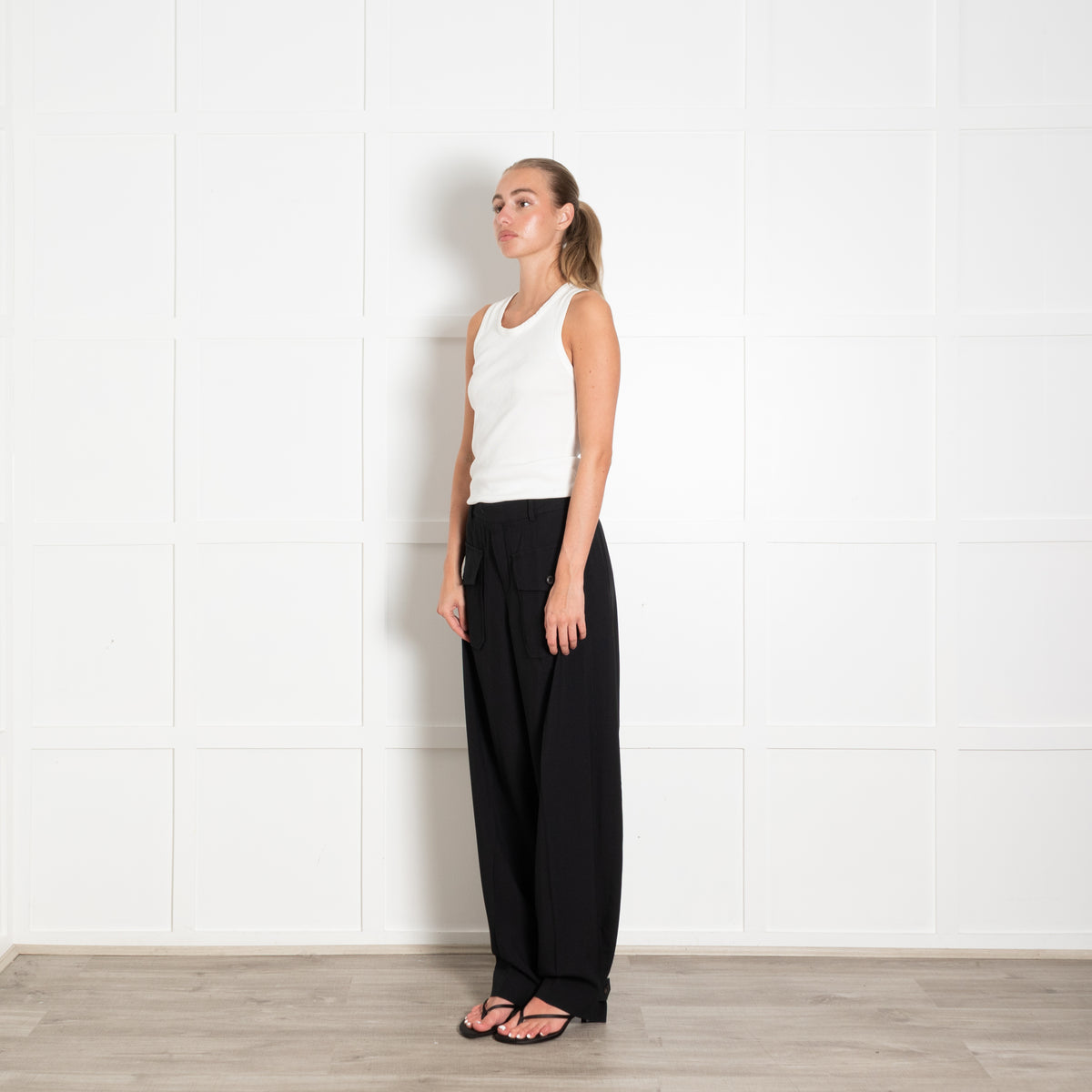 Chloe Black Patch Pocket Silk Mix Adjustable Ankle Trousers