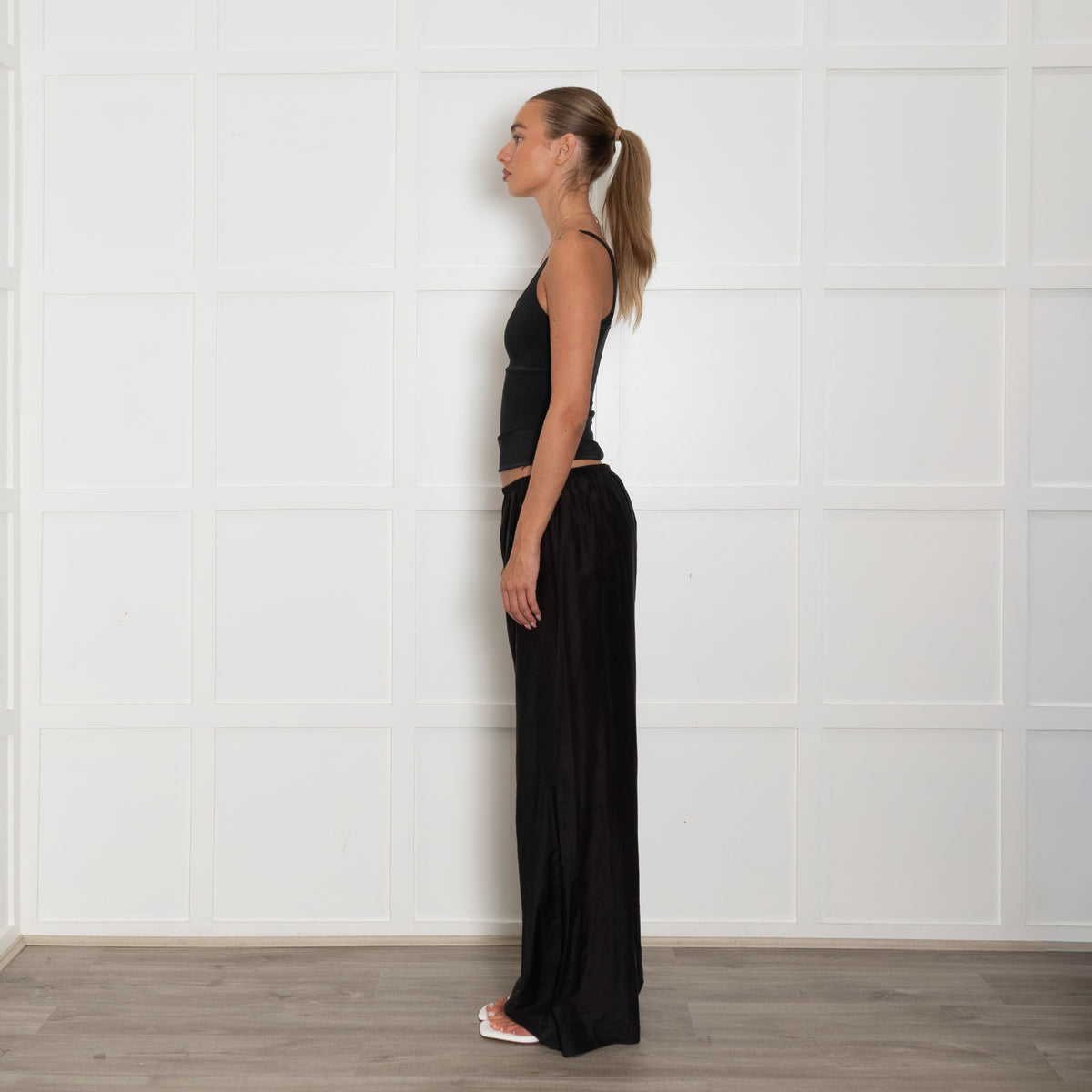 The Row Black Fine Cotton Silk Blend Sheer Trousers