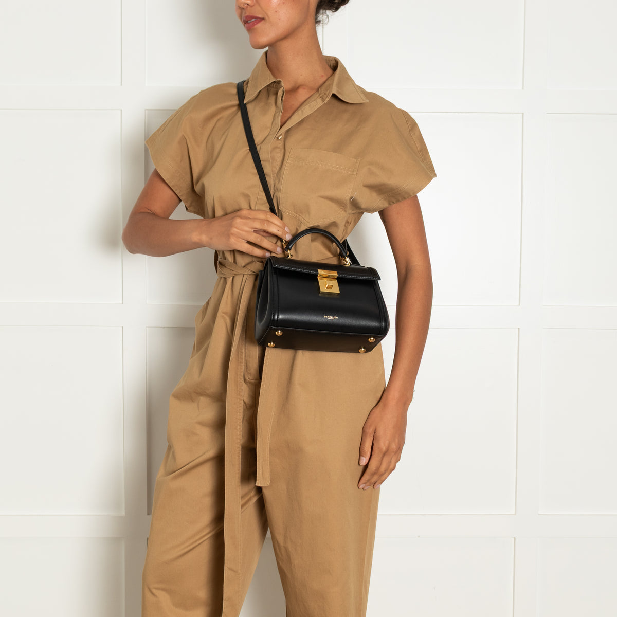 DeMellier Black Paris Small Handbag with Top Handle and Crossbody