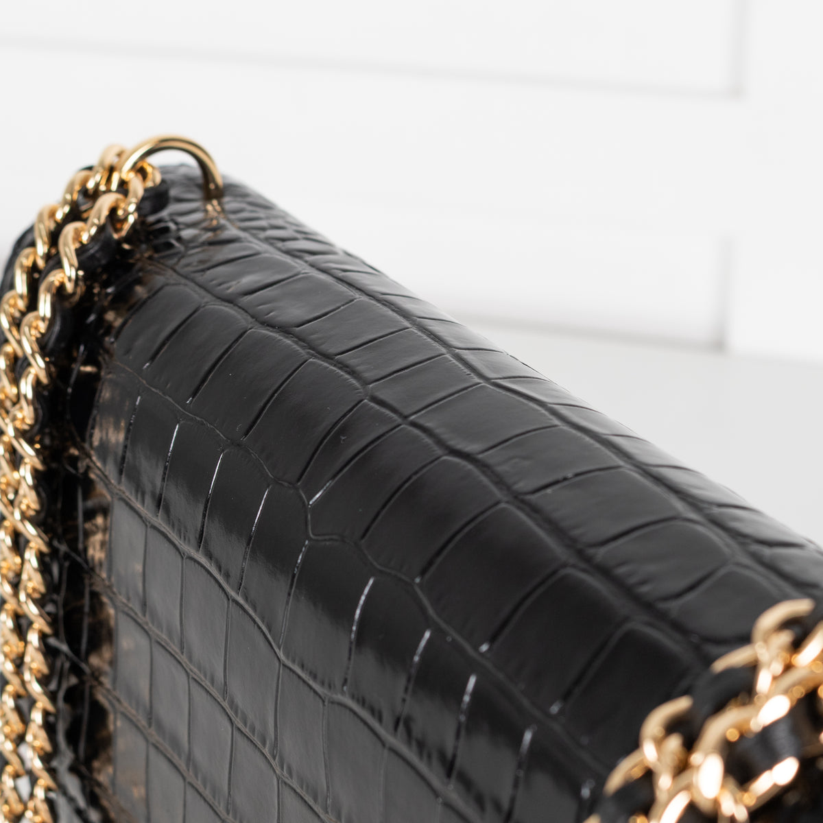 Tory Burch Black Moc Croc Embossed Eleanor Crossbody Bag