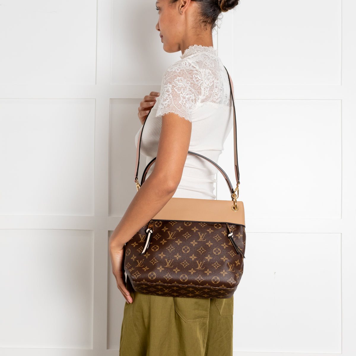 Louis Vuitton Pink Brown Coated Canvas Leather Tuileries Hobo Bag