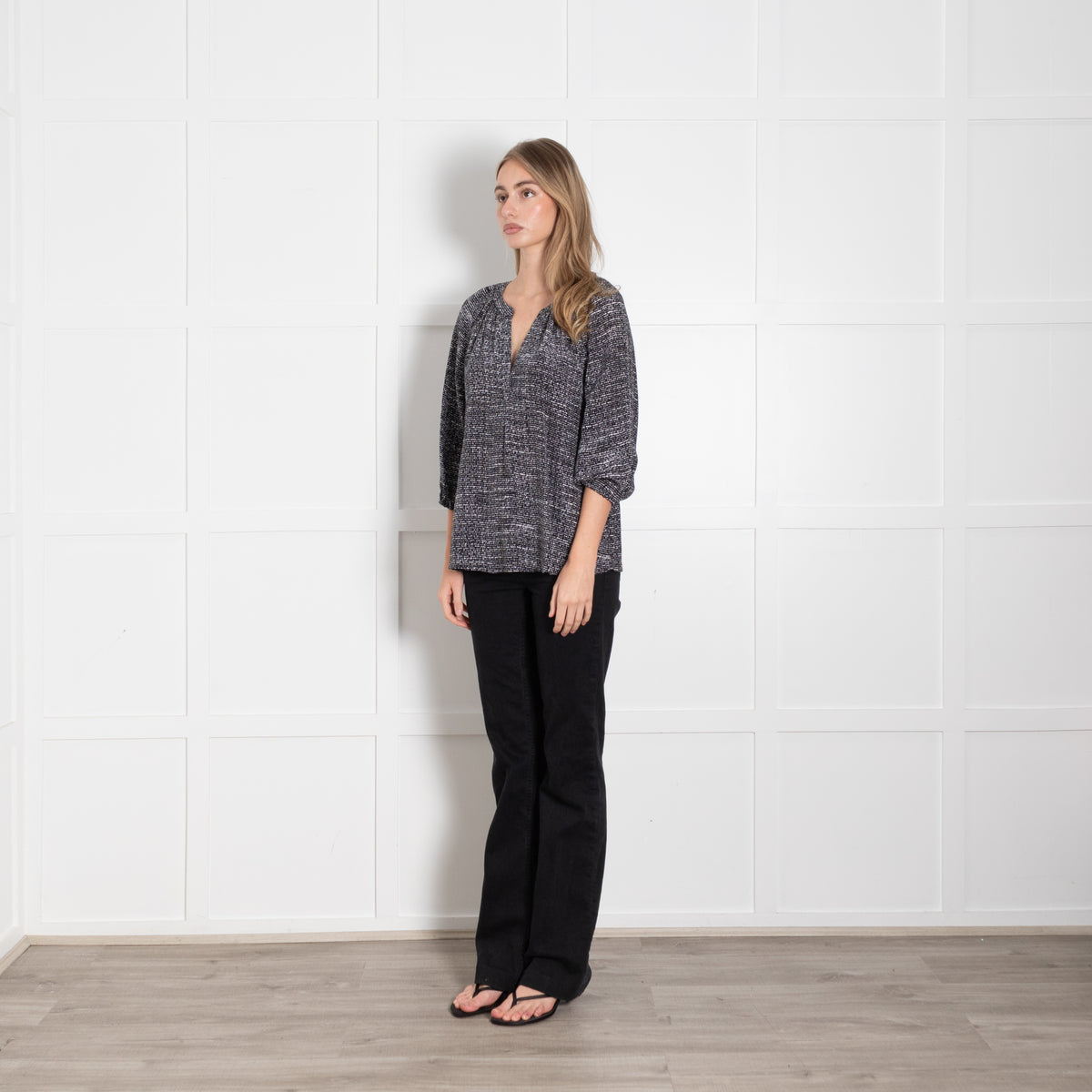 Joie Black Check Silk Blouse