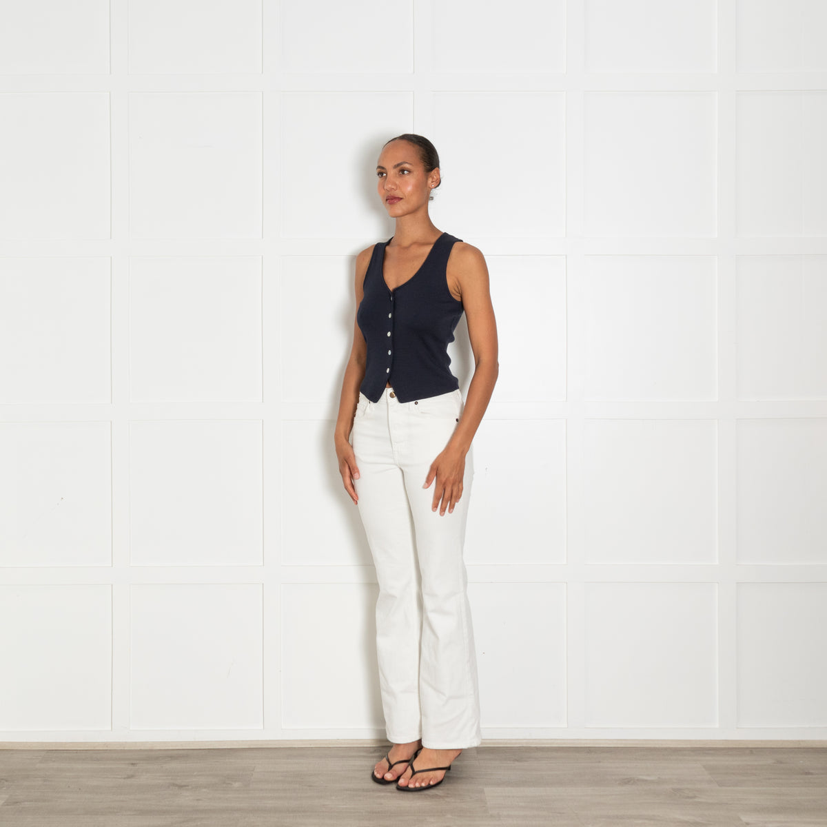 Veronica Beard Navy Sleeveless Tailored Waistcoat Top