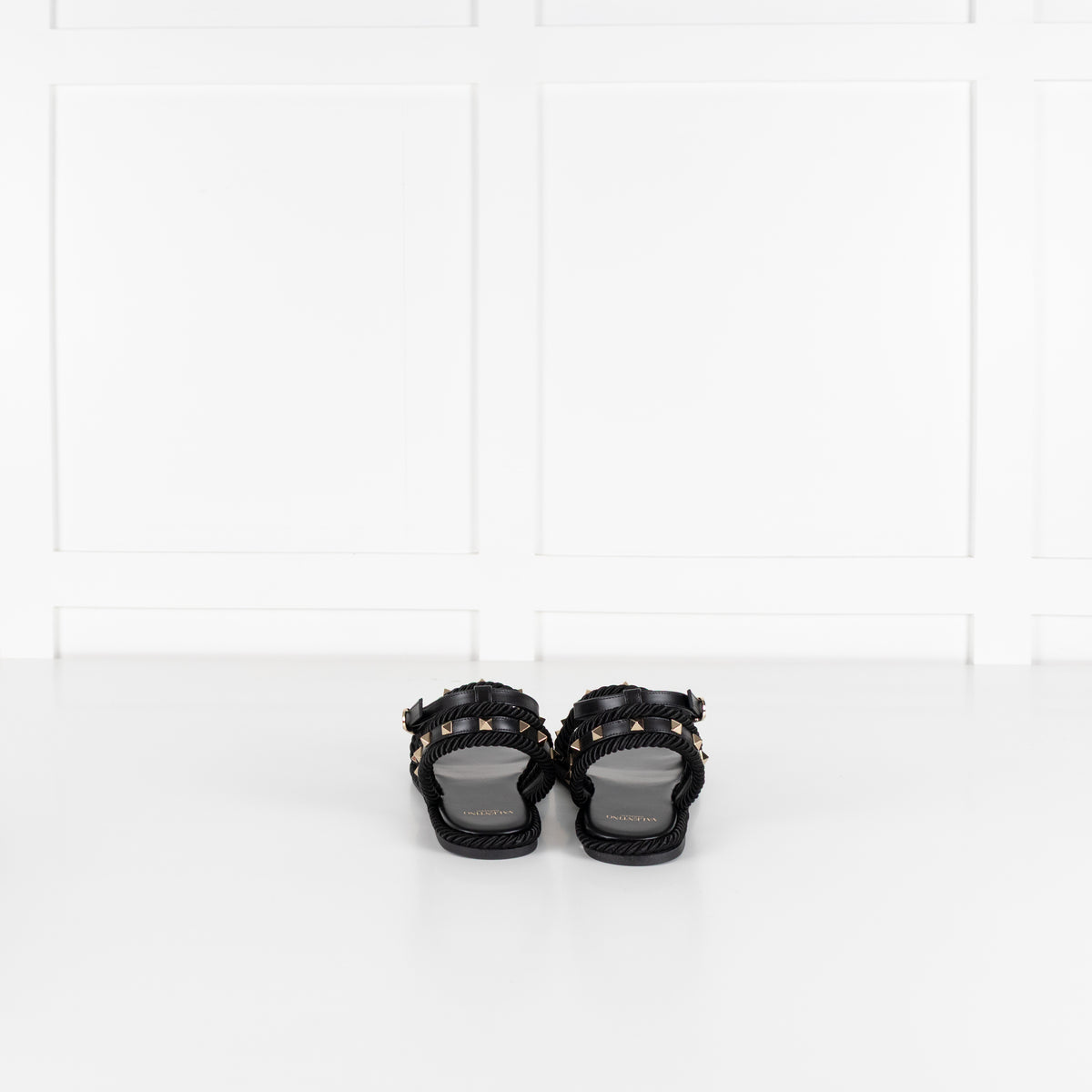 Valentino Garavani Black Rockstud Torchon Leather Sandals