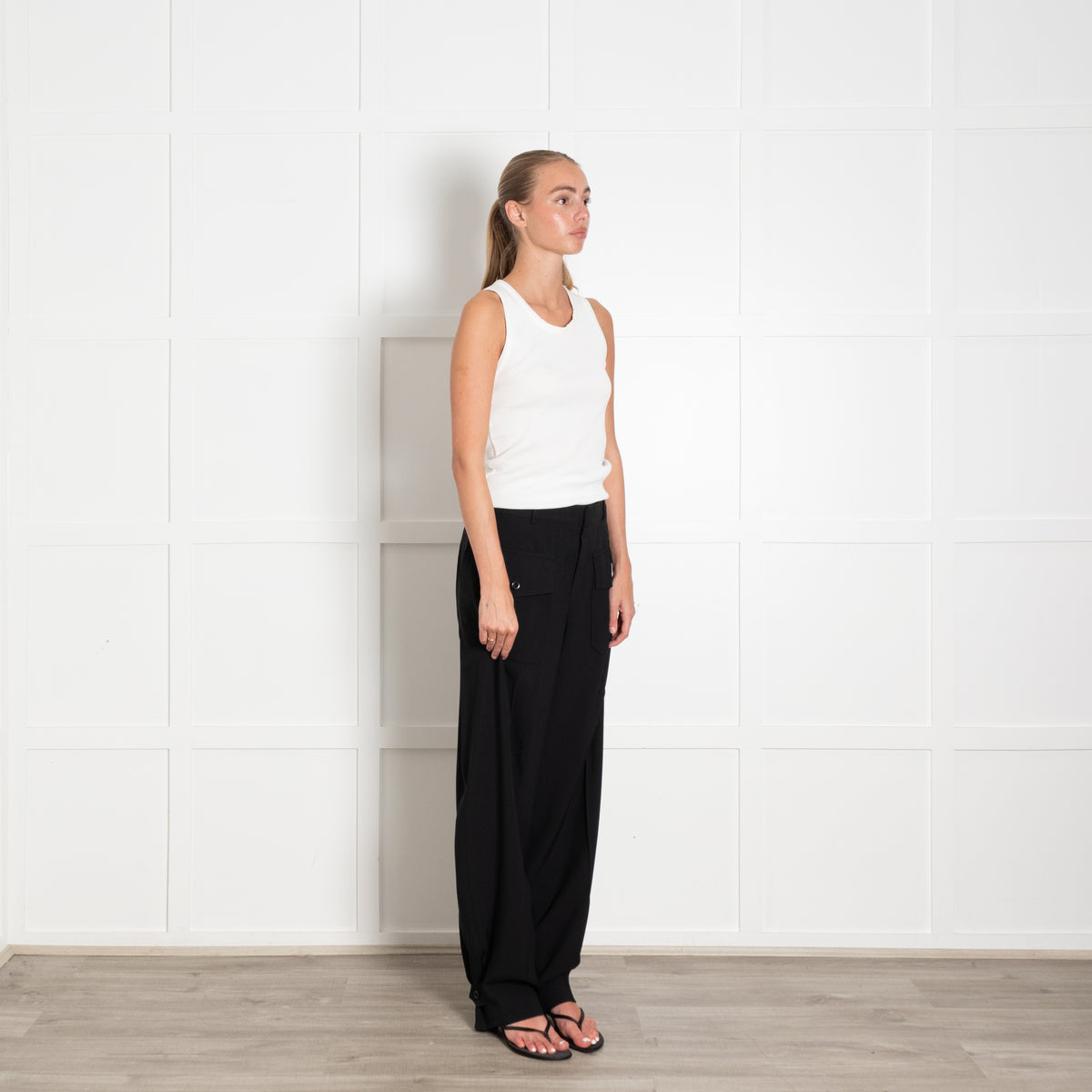 Chloe Black Patch Pocket Silk Mix Adjustable Ankle Trousers