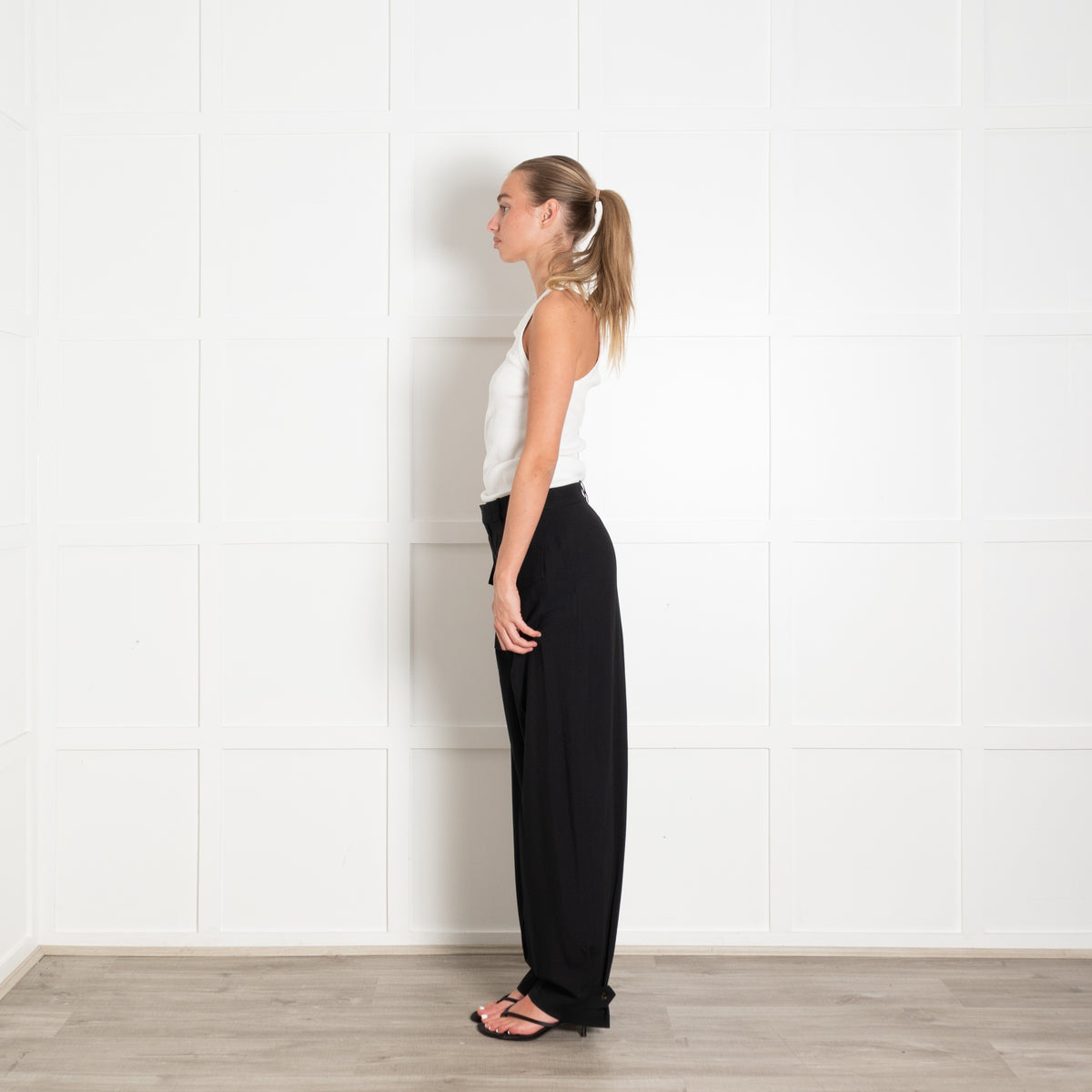 Chloe Black Patch Pocket Silk Mix Adjustable Ankle Trousers