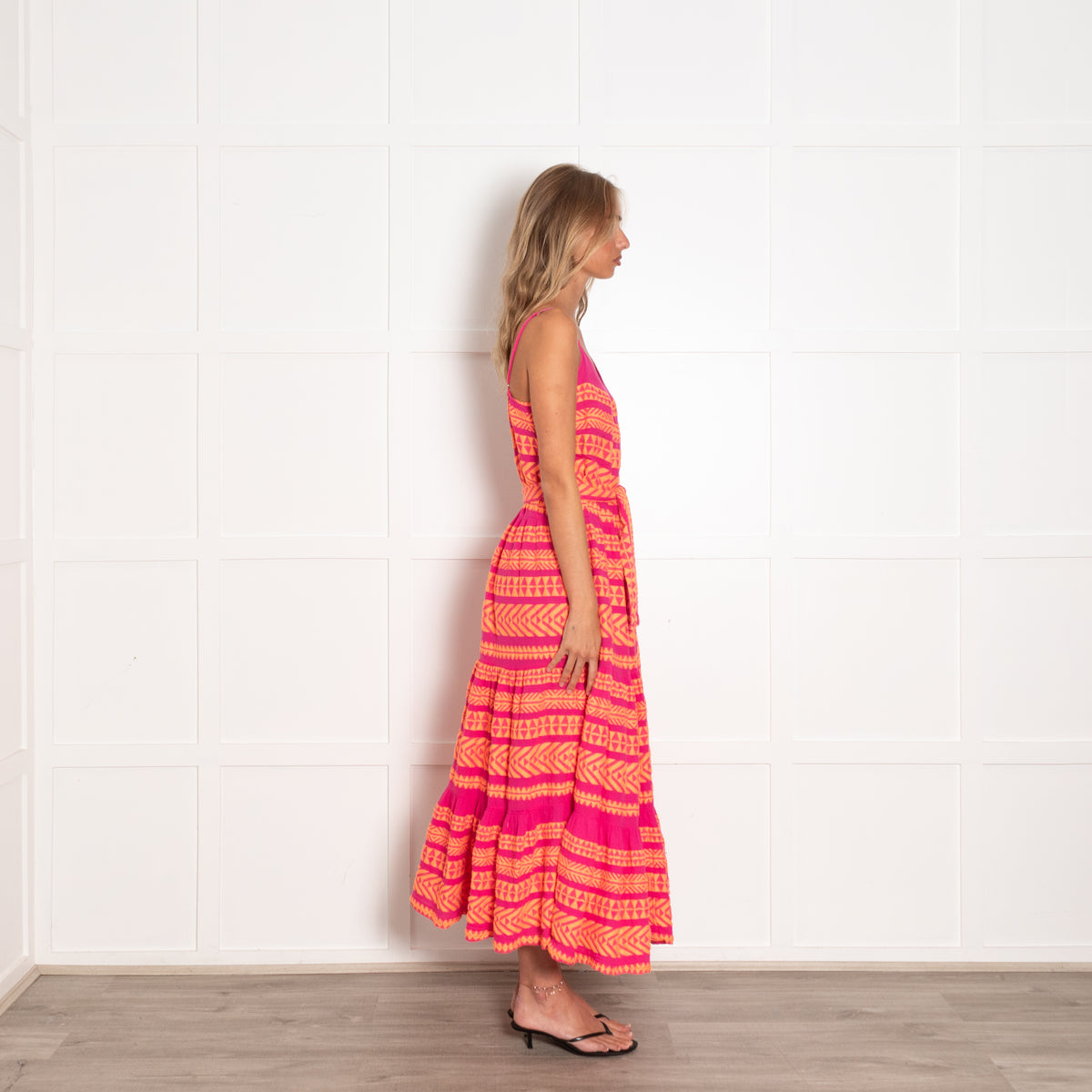 Devotion Twins Pink and Orange Embroidered Maxi Dress