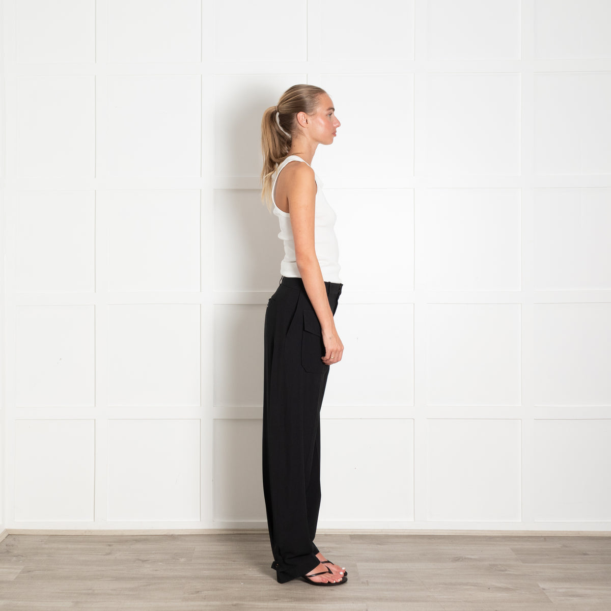 Chloe Black Patch Pocket Silk Mix Adjustable Ankle Trousers