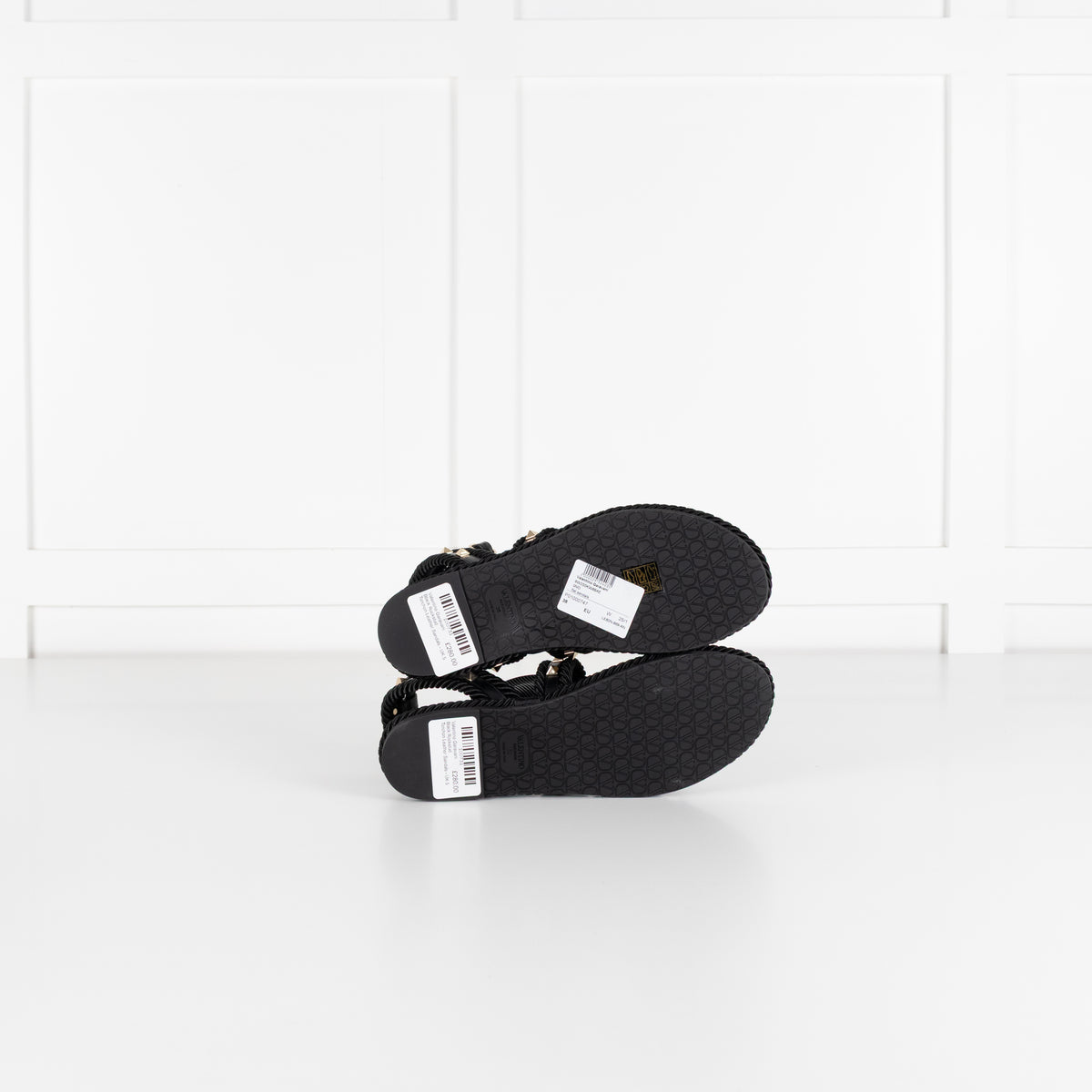 Valentino Garavani Black Rockstud Torchon Leather Sandals